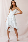 Blessed Wrap Ruffle Hem Midi Dress Dot Print White