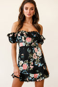 Bobby Bardot Neckline Puff Sleeve Dress Black