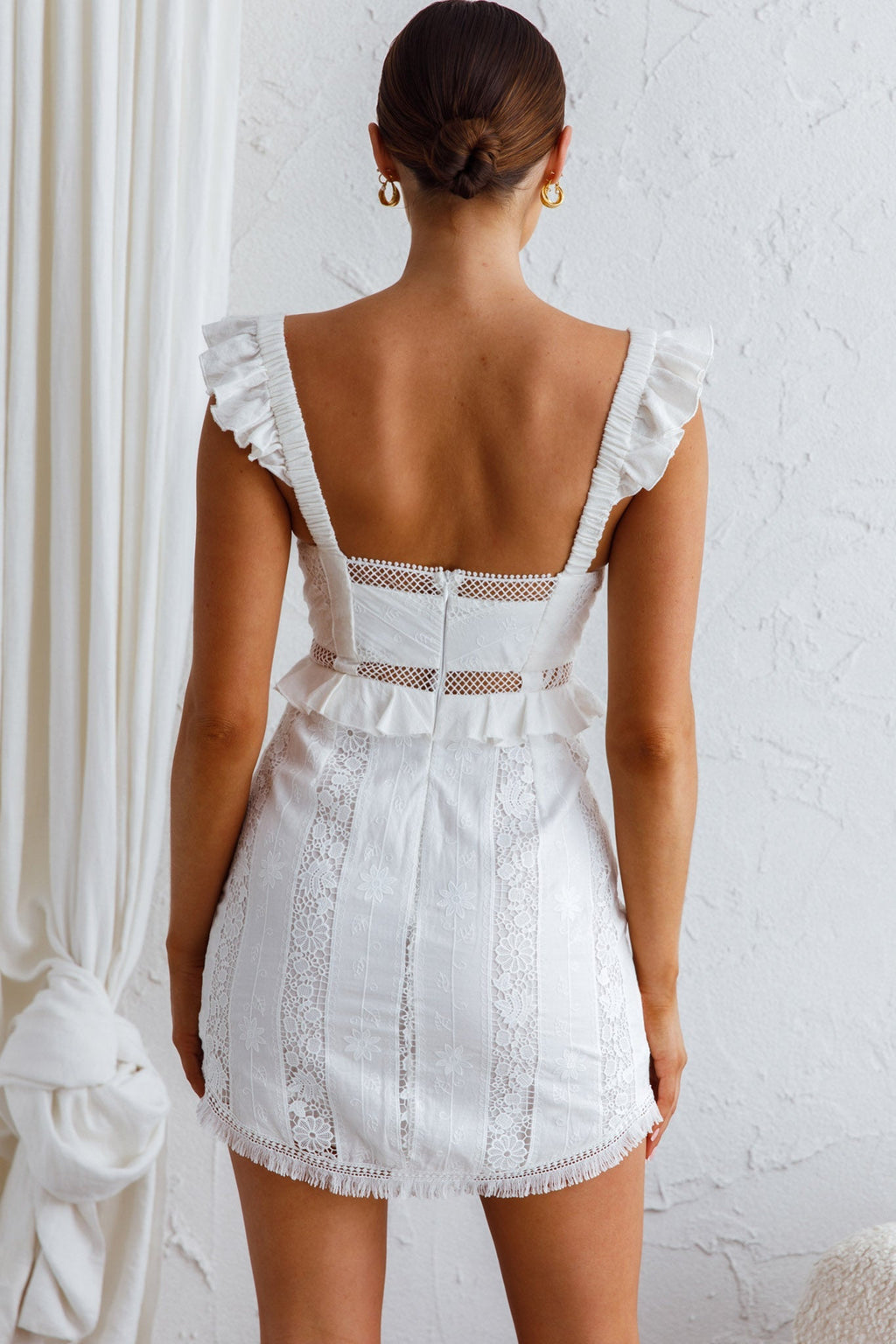 Emilita Frill Strap Lace Dress White
