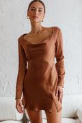Champs Elysees Long Sleeve Open Back Mini Dress Chocolate