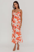 Silvana Frill Trim Maxi Dress Floral Orange