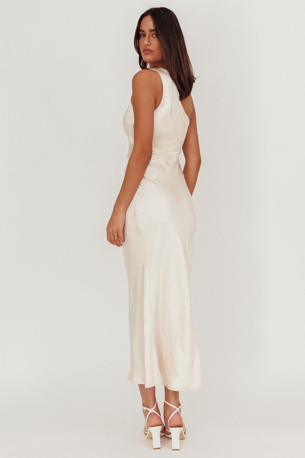 Always Golden One-Shoulder Midi Dress Champagne