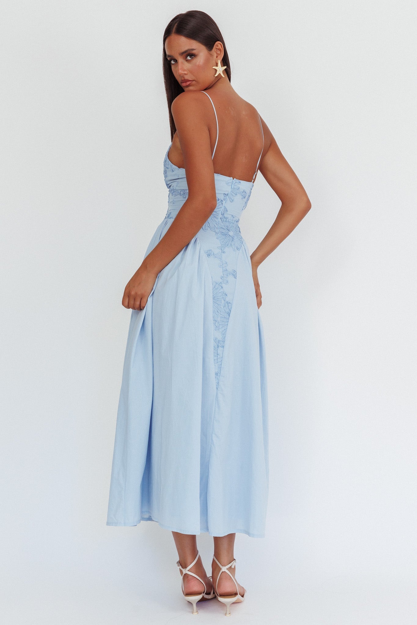Serifine Floral Embellished Maxi Dress Blue