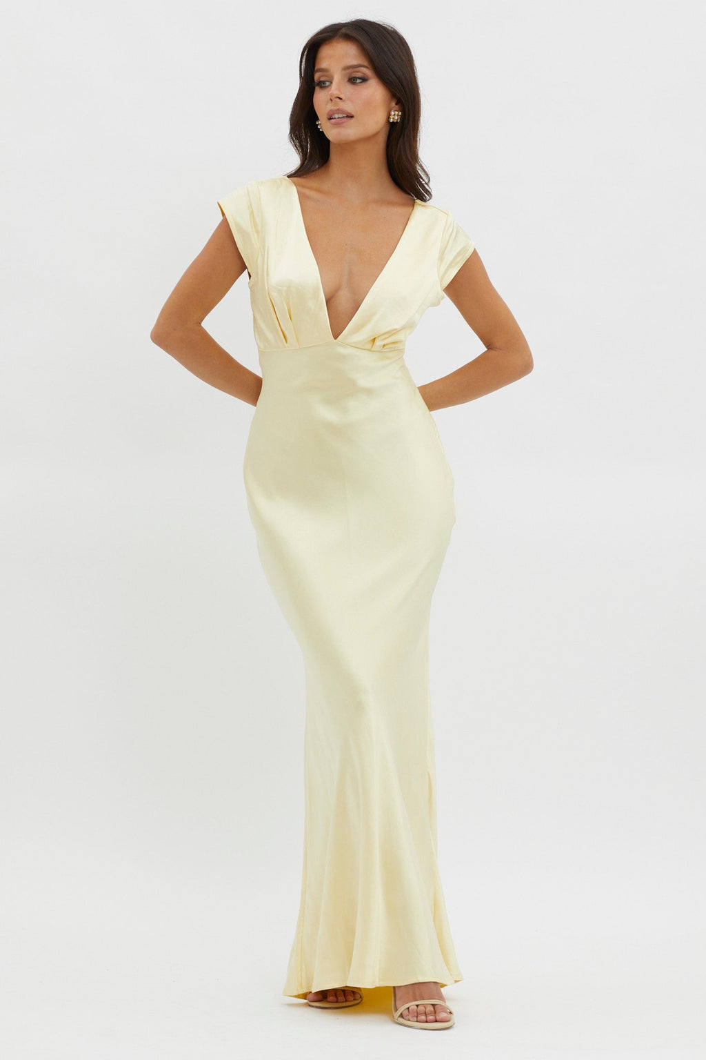 Lucinda V-Neck Twist Back Midi Dress Yellow