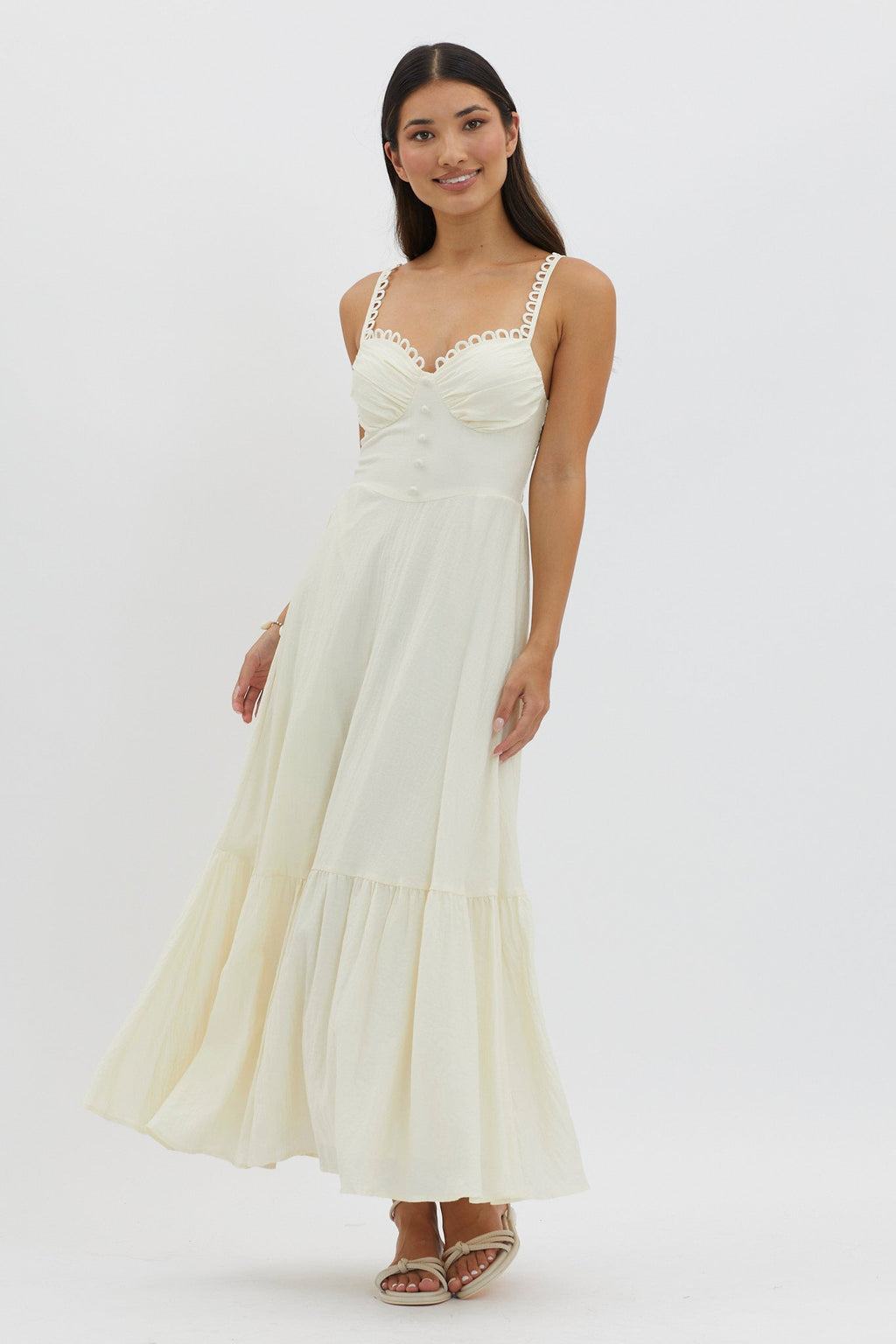 Golden Suns Scallop Trim Midi Dress Butter