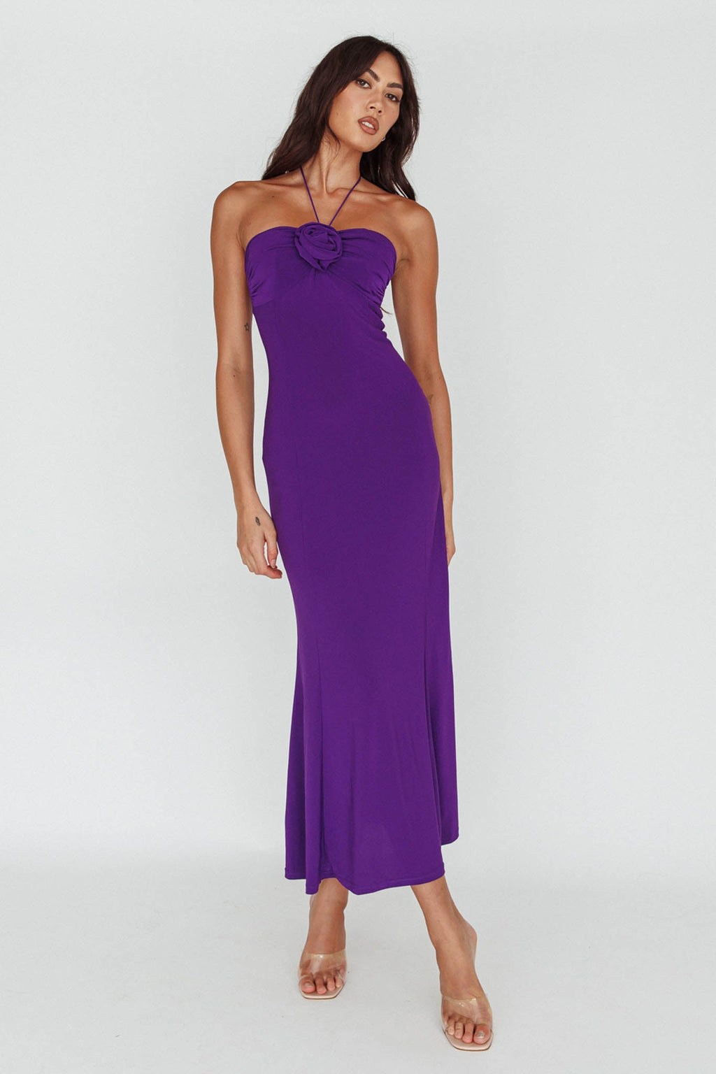 Ibiza Sunset Bust Flower Midi Dress Purple