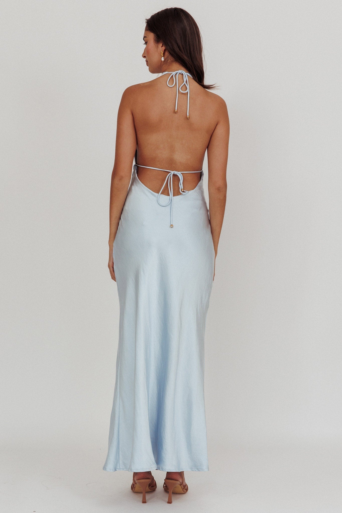 Sweetest Sundays Halterneck Open Back Dress Soft Blue